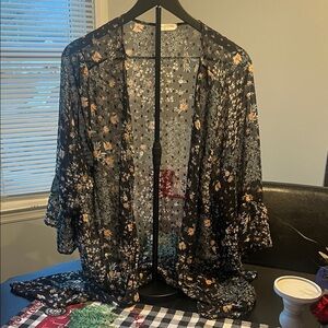 Chic Soul Black Floral Sheer Cover-Up